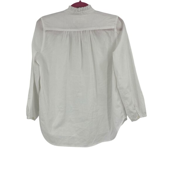 Trovata Birds of Paradis XS White Valentina Poplin V-Neck Top Ruffle Collar - Picture 2 of 16